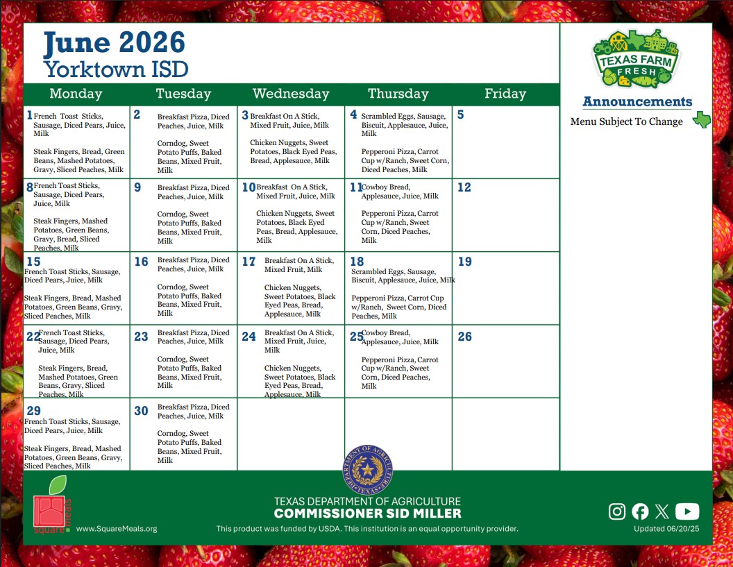 June Menu 2026